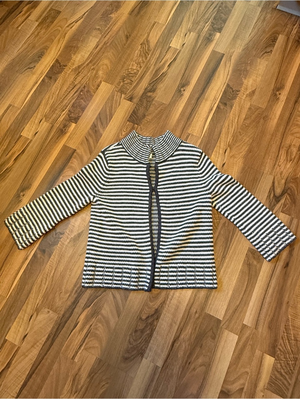 Talbots Petites Merino Wool Blend Striped Open-Front Cardigan